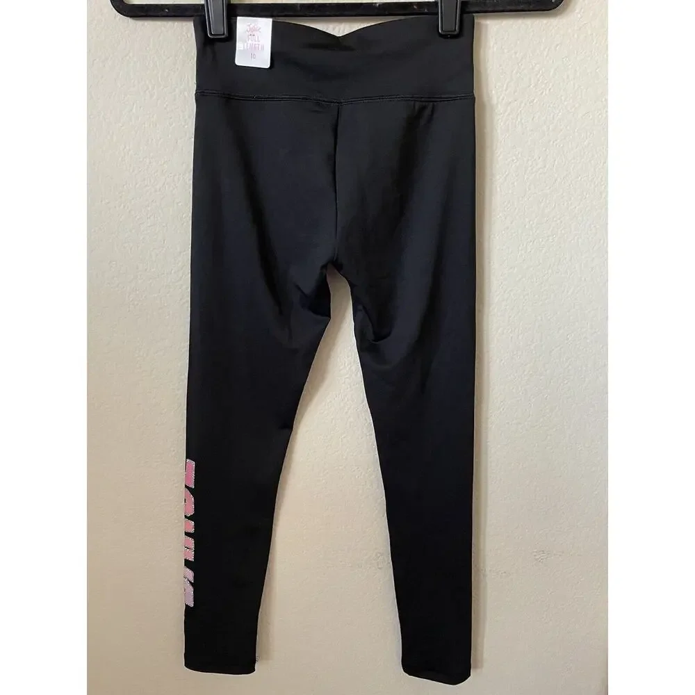 Justice Black Dance Glitter Sparkle High Waist Full Length Leggings Size 10